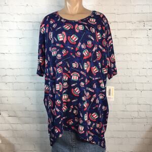 NWT LuLaRoe Irma Top Uncle Sam Hats Fireworks Patriotic Red White Blue‎ Large